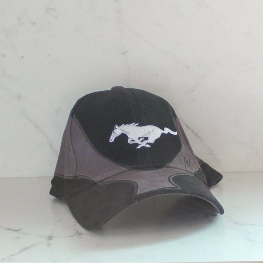 Ford Mustang Running Pony Logo Black and Grey Adjustable Baseball Hat